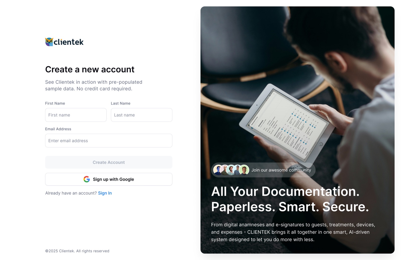 Clientek · signup